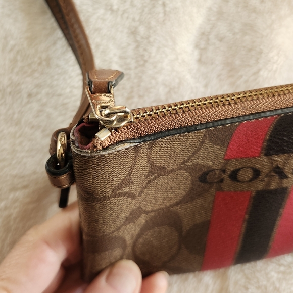 Coach Signature Brown Wristlet with Red and Brown Accents - Picture 8 of 10
